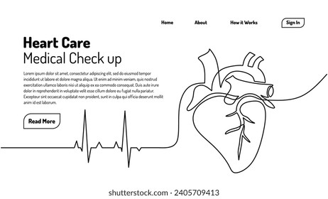 Heart continuous line drawing. Human organ medical concept. Symbol of healthcare treatment and check up.