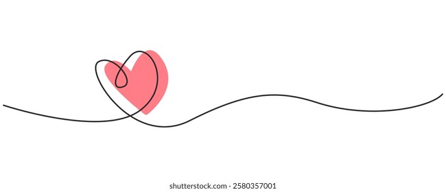Heart continuous line drawing. Love symbol. Valentine day concept. Editable line