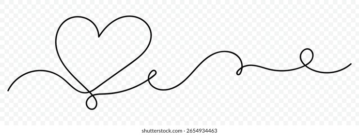 Heart continuous line drawing. One continuous drawing of heart shape love sign. Thin flourish and romantic symbols in simple linear style. Simplicity sign isolated on white background.
