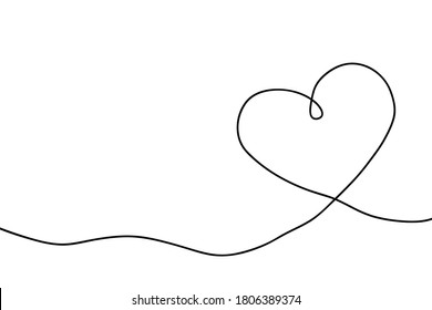 Heart continuous line drawing. Single hand drawn contour heart for love design. Single lineart sketch heart. Symbol love. Simplicity sign isolated on white background. Vector illustration