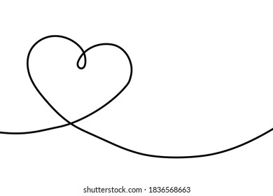 Heart continuous line drawing. Single hand drawn contour heart for love design. Single lineart sketch heart. Symbol love. Simplicity sign isolated on white background. Vector illustration