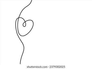 Heart continuous line drawing. Single hand drawn contour heart for design love, romance, greeting wedding. Shape one heart lineart. Simple icon. Fashion heart isolated on white background.