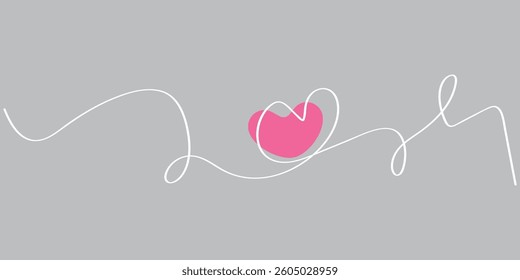 Heart continuous line drawing. Single contour heart for love design. Single line art sketch heart. Thin flourish ribbon and romantic symbol in simple linear style. Doodle contour vector illustration.