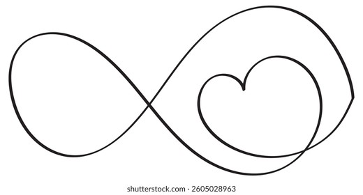 Heart continuous line drawing. Single contour heart for love design. Single line art sketch heart. Thin flourish ribbon and romantic symbol in simple linear style. Doodle contour vector illustration.