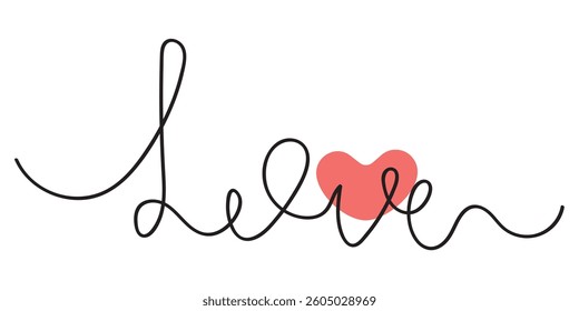 Heart continuous line drawing. Single contour heart for love design. Single line art sketch heart. Thin flourish ribbon and romantic symbol in simple linear style. Doodle contour vector illustration.