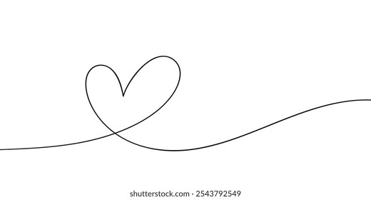 Heart continuous line drawing, Symbol of love one black thin line on white background