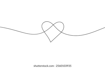 Heart continuous line drawing, Symbol of love is created by one thin line crossed in the middle and gracefully curved, Vector illustration
