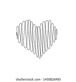 Heart continuous line drawing, tattoo, print for clothes and logo design, silhouette single line on a white background, isolated vector illustration