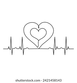 Heart continuous one line art drawing. color shape Love sign. outline Vector illustration.