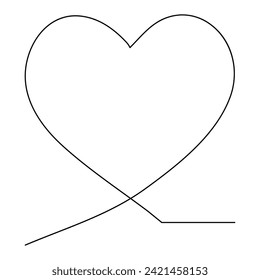 Heart continuous one line art drawing. color shape Love sign. outline Vector illustration.