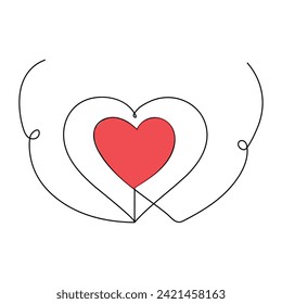 Heart continuous one line art drawing. color shape Love sign. outline Vector illustration.