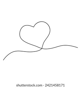 Heart continuous one line art drawing. color shape Love sign. outline Vector illustration.