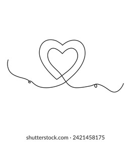 Heart continuous one line art drawing. color shape Love sign. outline Vector illustration.