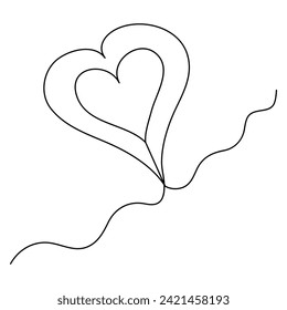 Heart continuous one line art drawing. color shape Love sign. outline Vector illustration.