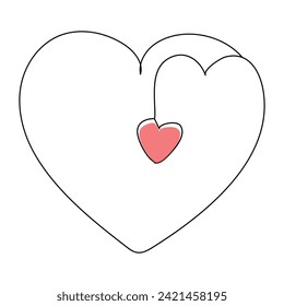 Heart continuous one line art drawing. color shape Love sign. outline Vector illustration.