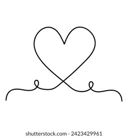 Heart continuous one line art drawing. color shape Love sign. outline Vector illustration