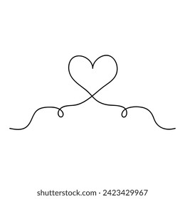 Heart continuous one line art drawing. color shape Love sign. outline Vector illustration