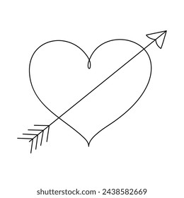 Heart continuous one line art drawing color shape Love sign outline Vector illustration