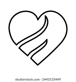 Heart continuous one line art drawing color shape Love sign outline Vector illustration
