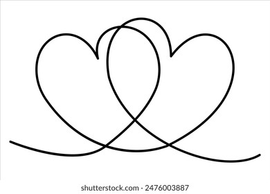 Heart continuous one line art drawing color shape Love sign outline Vector illustration