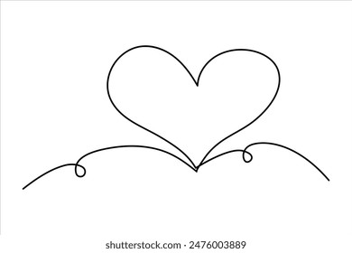 Heart continuous one line art drawing color shape Love sign outline Vector illustration
