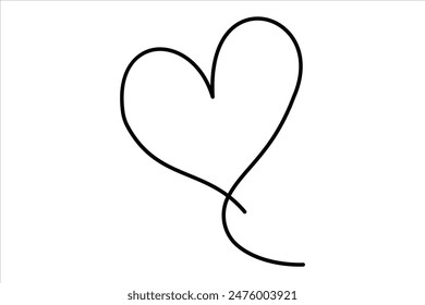 Heart continuous one line art drawing color shape Love sign outline Vector illustration