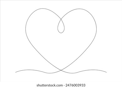 Heart continuous one line art drawing color shape Love sign outline Vector illustration