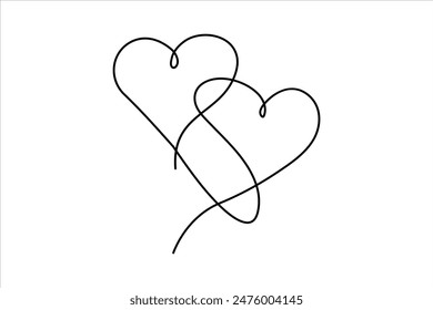 Heart continuous one line art drawing color shape Love sign outline Vector illustration