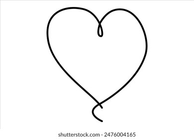 Heart continuous one line art drawing color shape Love sign outline Vector illustration