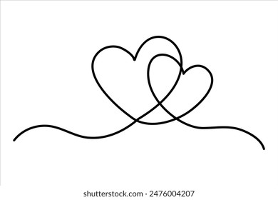 Heart continuous one line art drawing color shape Love sign outline Vector illustration