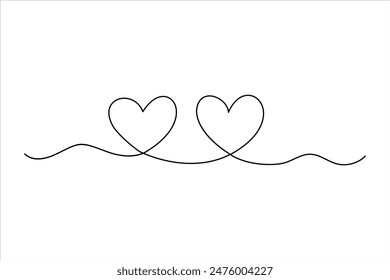 Heart continuous one line art drawing color shape Love sign outline Vector illustration