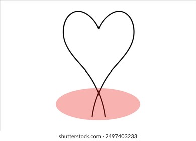Heart continuous one line art drawing color shape Love sign outline Vector illustration