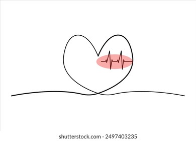 Heart continuous one line art drawing color shape Love sign outline Vector illustration