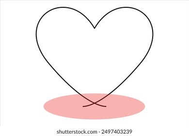 Heart continuous one line art drawing color shape Love sign outline Vector illustration