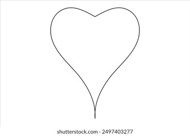 Heart continuous one line art drawing color shape Love sign outline Vector illustration