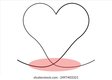 Heart continuous one line art drawing color shape Love sign outline Vector illustration