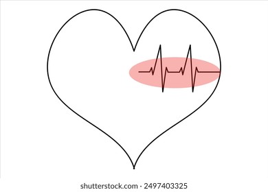 Heart continuous one line art drawing color shape Love sign outline Vector illustration