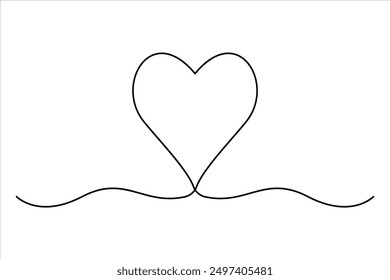 Heart continuous one line art drawing color shape Love sign outline Vector illustration

