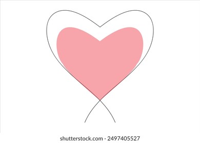 Heart continuous one line art drawing color shape Love sign outline Vector illustration
