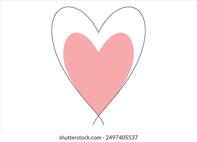 Heart continuous one line art drawing color shape Love sign outline Vector illustration

