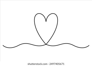 Heart continuous one line art drawing color shape Love sign outline Vector illustration
