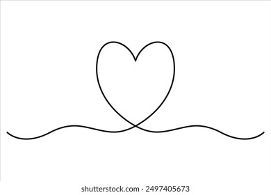 Heart continuous one line art drawing color shape Love sign outline Vector illustration
