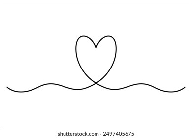 Heart continuous one line art drawing color shape Love sign outline Vector illustration
