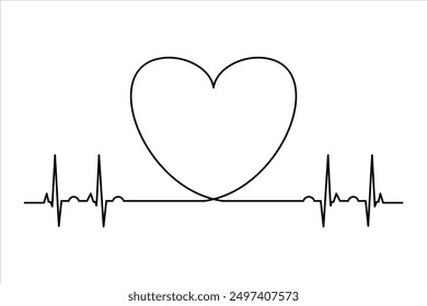 Heart continuous one line art drawing color shape Love sign outline Vector illustration