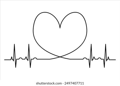 Heart continuous one line art drawing color shape Love sign outline Vector illustration