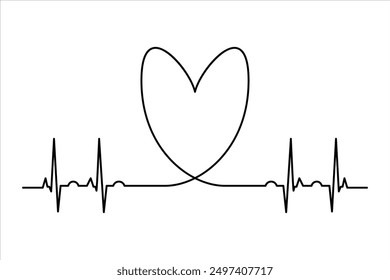 Heart continuous one line art drawing color shape Love sign outline Vector illustration