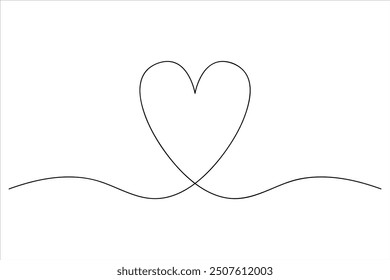Heart continuous one line art drawing color shape Love sign outline illustration