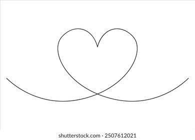 Heart continuous one line art drawing color shape Love sign outline illustration