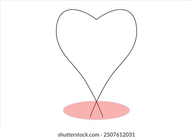 Heart continuous one line art drawing color shape Love sign outline illustration