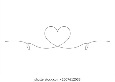 Heart continuous one line art drawing color shape Love sign outline illustration